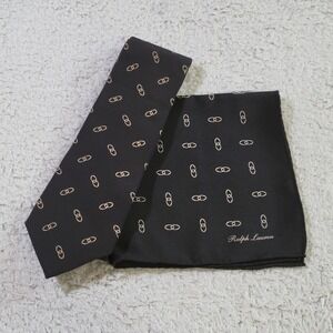 Ralph Lauren Purple Label Tie and Pocket Square Set‎ Linked Ovals Silk Crepe